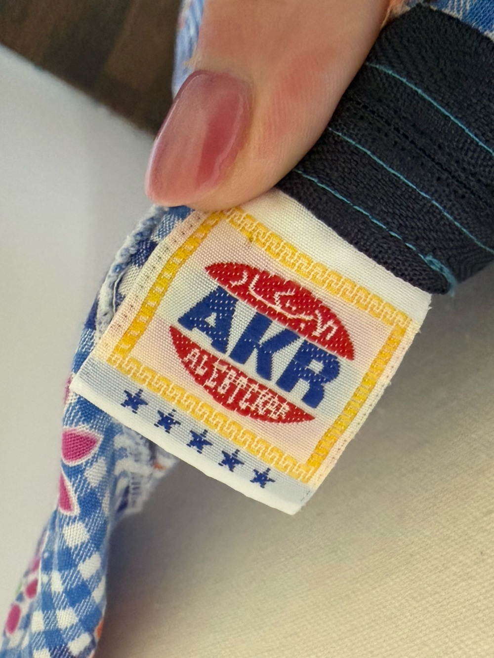 Truly Vintage Sundress Blue Gingham Floral Sun Dress AKR Brand One Size Ribbon - Picture 7 of 7
